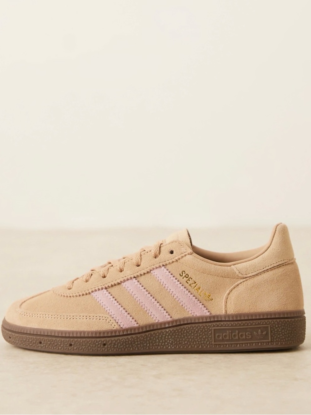 Adidas Spezial Suede Sneaker in Beige with Pink Stripes